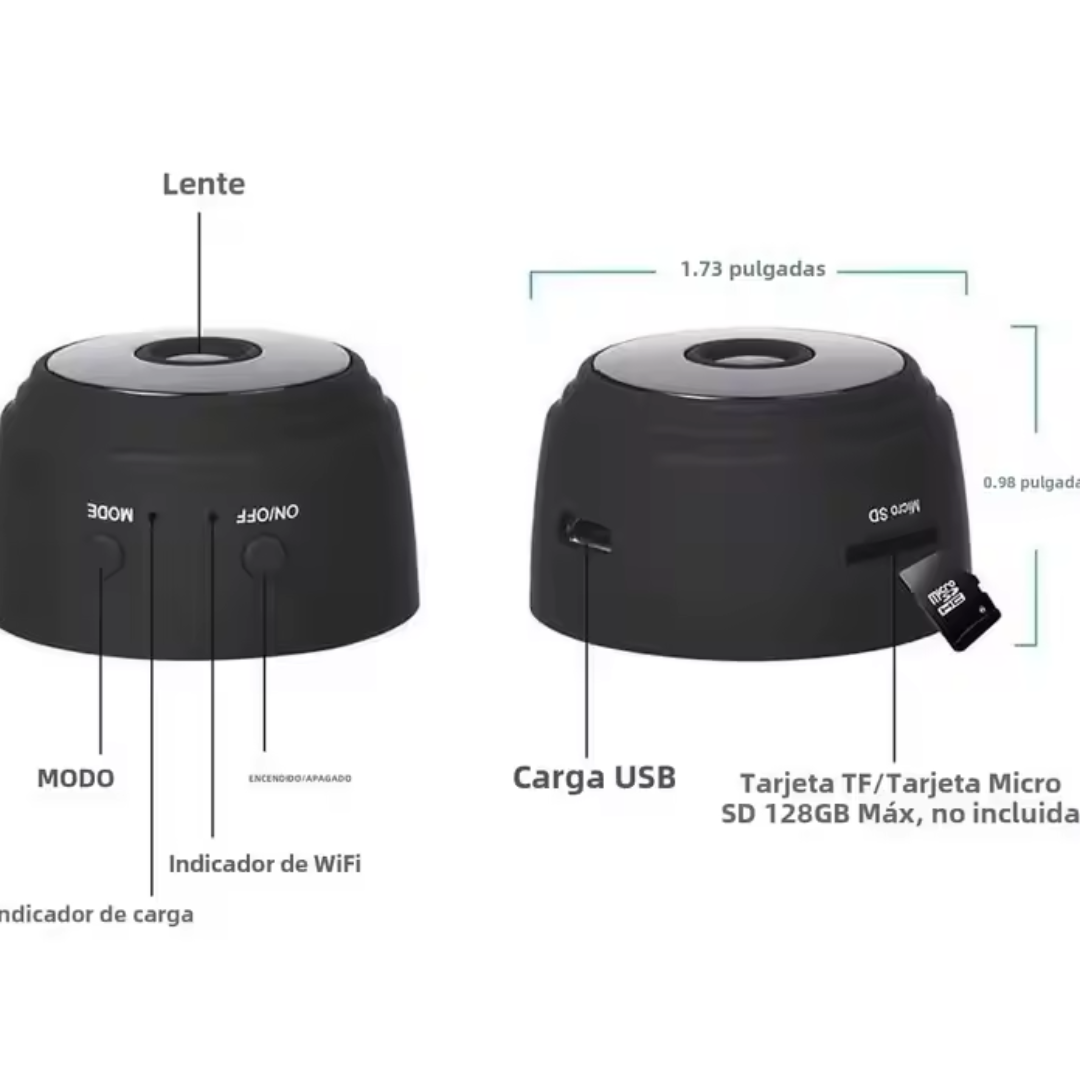 SpyDot™ Cámara espía HD, discreta, portátil y lista para grabar.